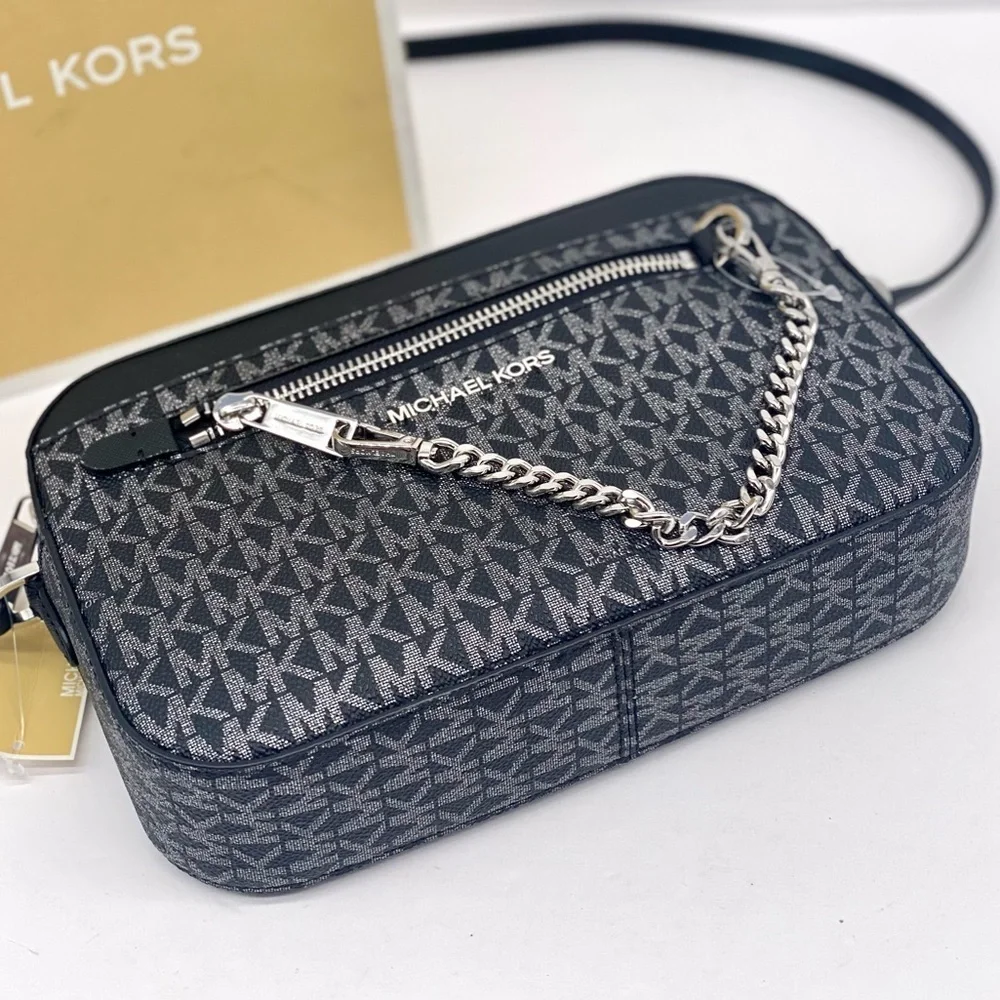 Michael Kors Metallic Zip Chain Crossbody Black Multi